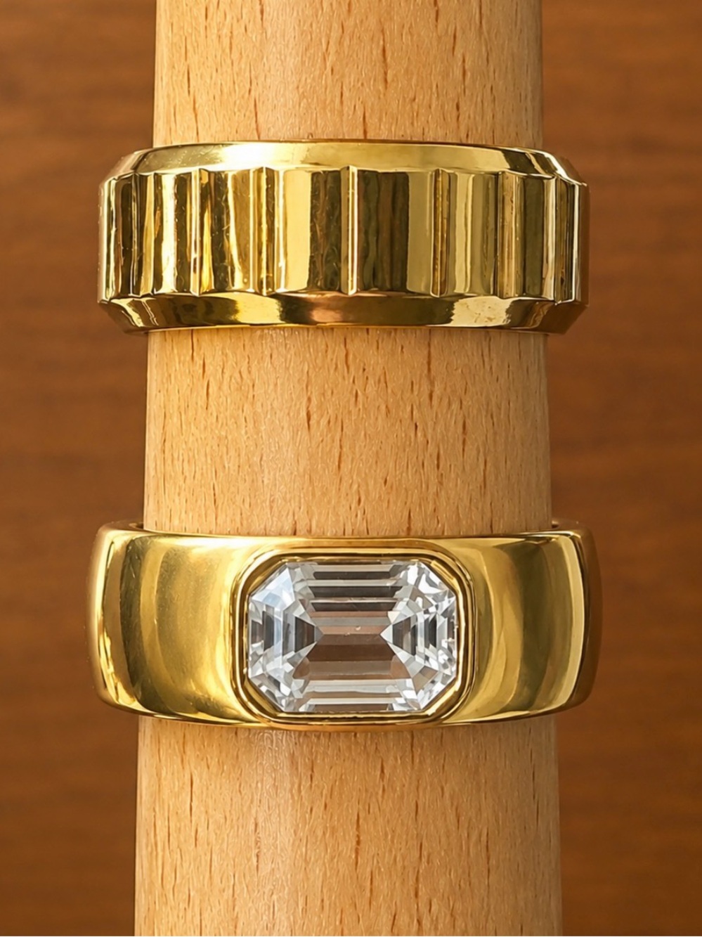 Gold-Tone Women's Statement Ring with Clear Emerald-Cut Stone